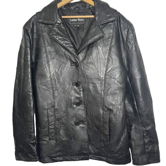 Vintage Jacket Size 2X Plus Patchwork Black Leather Y2K 90s Grunge Hippie - Picture 1 of 16